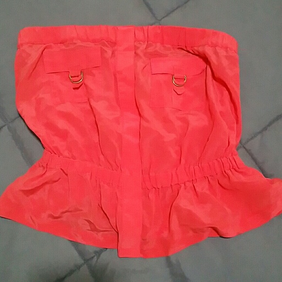 Bebe  100% silk coral sexy strapless top - Picture 1 of 4